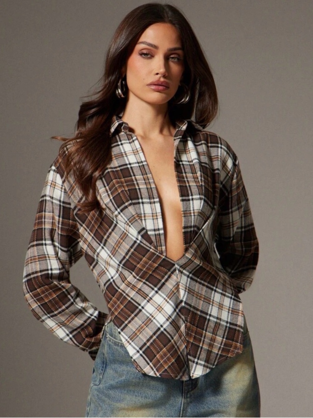 SHEIN V-neck Flannel Top (size Large)